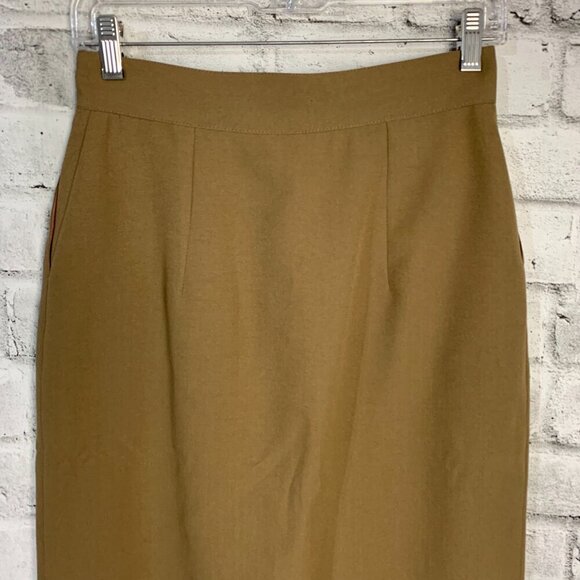 Vintage Camel Pleated High Rise Asymmetric Waist Midi Skirt - Picture 7 of 15